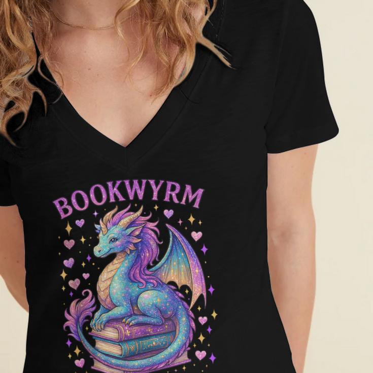 Bookwyrm Just a Girl Who Loves Dragons Books Dragon Reader Women's Jersey Short Sleeve Deep V-Neck Tshirt Bookwyrm Just a Girl Who Loves Dragons Books Dragon Reader Women's Jersey Short Sleeve Deep V-Neck Tshirt