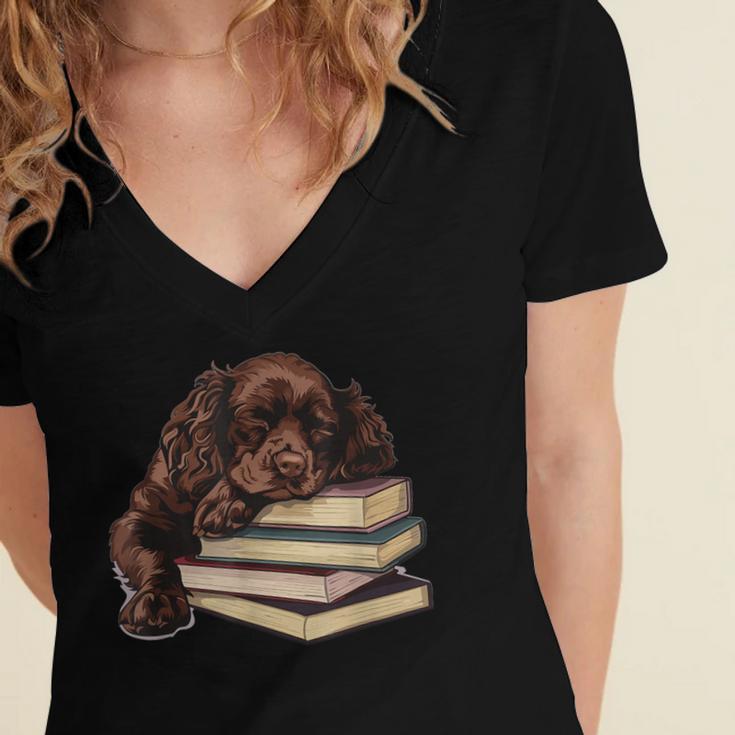 Boykin Spaniel Books Dog Breed Graphic Women's Jersey Short Sleeve Deep V-Neck Tshirt