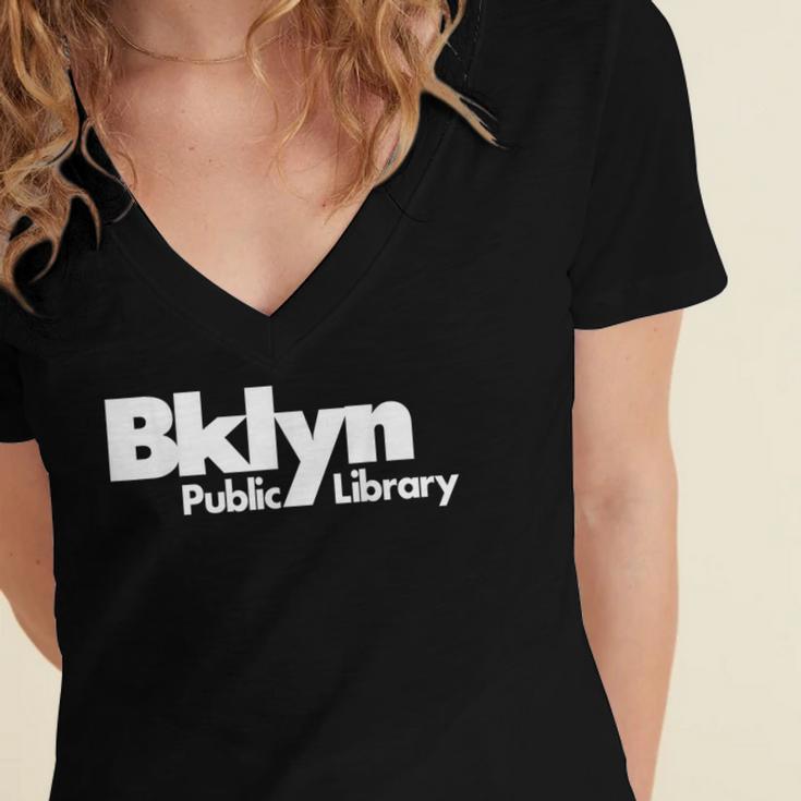 Brooklyn Public Library NY New York Neighborhood Book Lover Women's Jersey Short Sleeve Deep V-Neck Tshirt