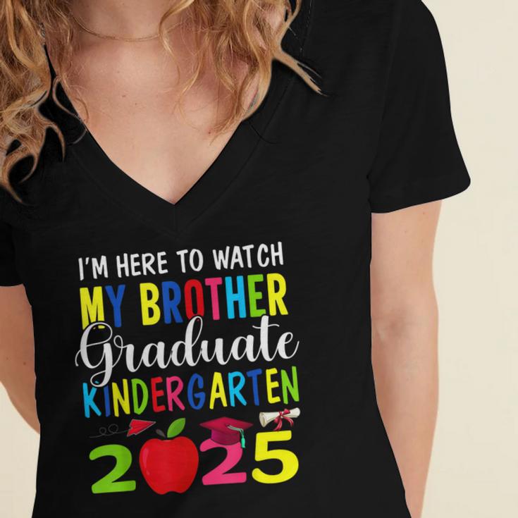 My Brother Graduated Kindergarten Class Of 2025 Graduation Women's Jersey Short Sleeve Deep V-Neck Tshirt