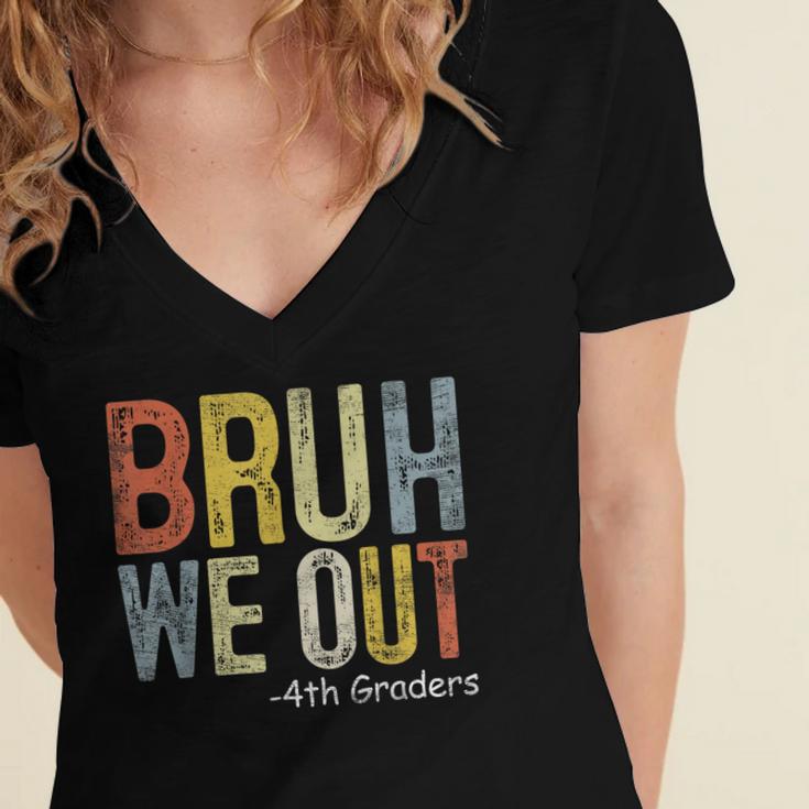 Bruh We Out 4th Graders Fourth Grade Graduation Class 2024 Women's Jersey Short Sleeve Deep V-Neck Tshirt