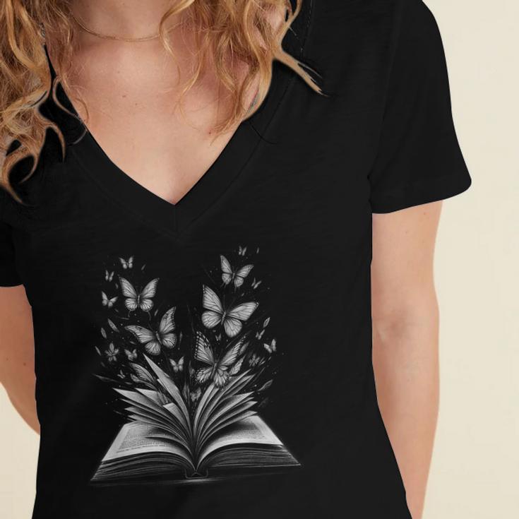 Butterflies And Book Lovers Reading Bookworm Women's Jersey Short Sleeve Deep V-Neck Tshirt Butterflies And Book Lovers Reading Bookworm Women's Jersey Short Sleeve Deep V-Neck Tshirt