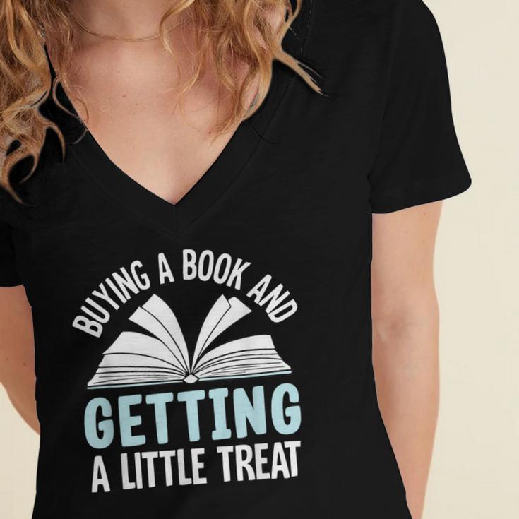 Buying A Book And Getting A Little Treat Women's Jersey Short Sleeve Deep V-Neck Tshirt Buying A Book And Getting A Little Treat Women's Jersey Short Sleeve Deep V-Neck Tshirt