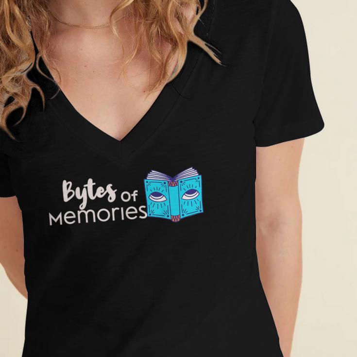 Bytes Of Memories Digital Nostalgia Concept Line Women's Jersey Short Sleeve Deep V-Neck Tshirt