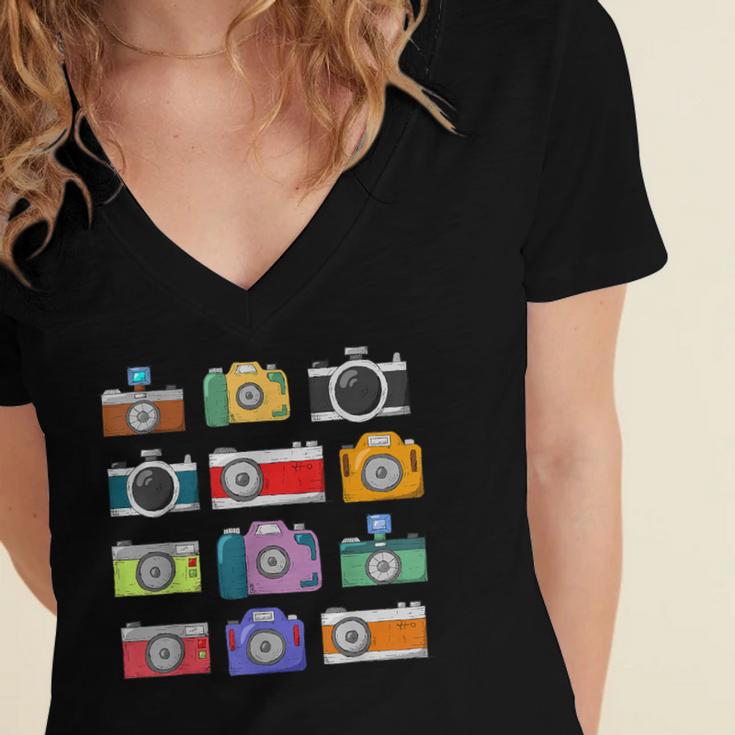 Camera Hand Drawn Old Nostalgia Retro Lens Styles Women's Jersey Short Sleeve Deep V-Neck Tshirt Camera Hand Drawn Old Nostalgia Retro Lens Styles Women's Jersey Short Sleeve Deep V-Neck Tshirt