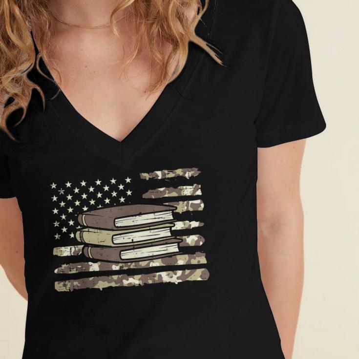 Camo Across America Read Reading Book Librarian Men Women Women's Jersey Short Sleeve Deep V-Neck Tshirt