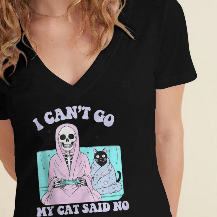 I Can't Go My Cat Said No Introvert Anxiety Cat Lover Women's Jersey Short Sleeve Deep V-Neck Tshirt