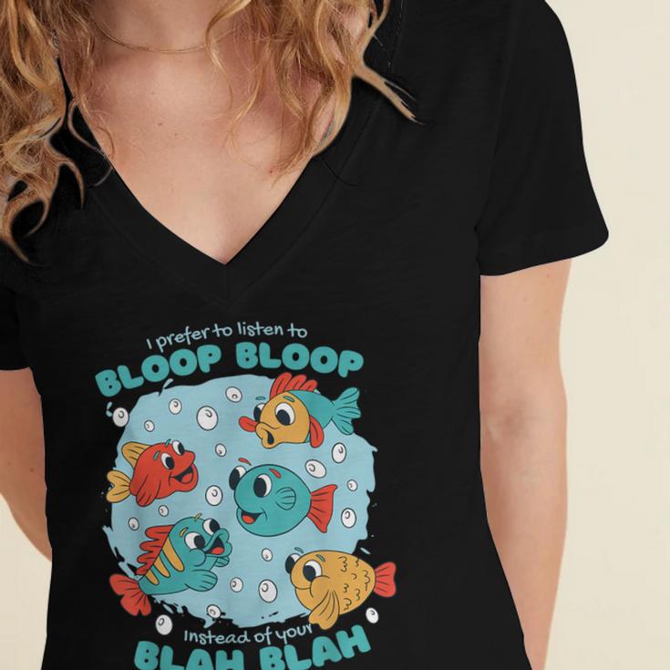 Cartoon Sarcasm Anti-Social Nihilism Introvert Fish Women's Jersey Short Sleeve Deep V-Neck Tshirt Cartoon Sarcasm Anti-Social Nihilism Introvert Fish Women's Jersey Short Sleeve Deep V-Neck Tshirt