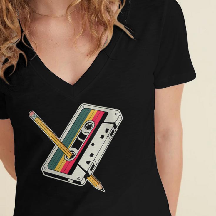 Cassette 90s Costume Party Nostalgia Women's Jersey Short Sleeve Deep V-Neck Tshirt