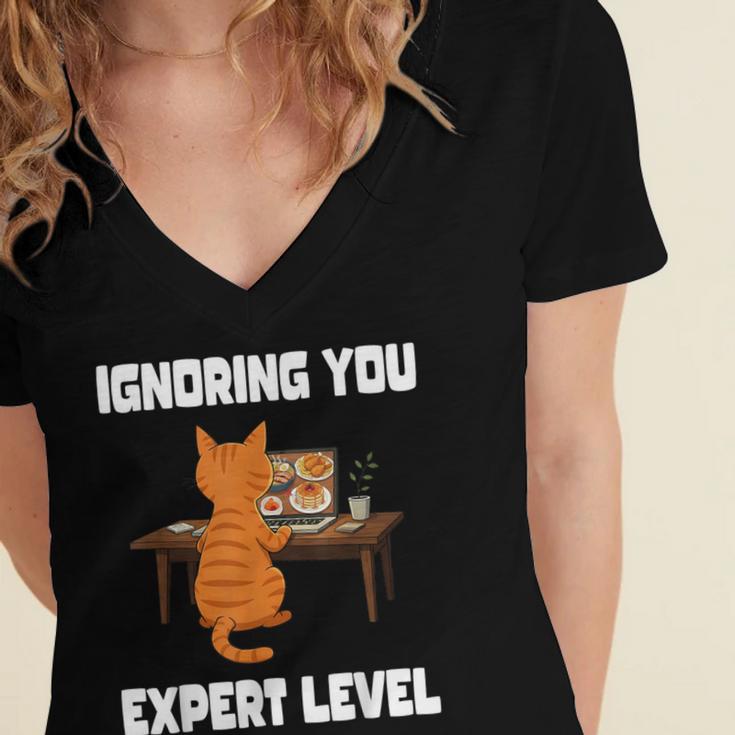 Cat Ignoring You Expert Level Orange Tabby Introvert Women's Jersey Short Sleeve Deep V-Neck Tshirt