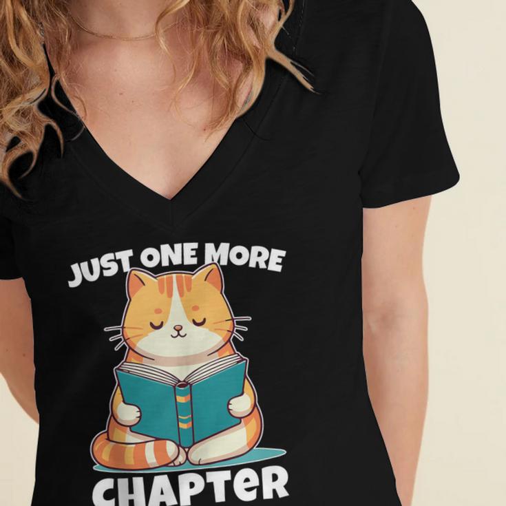 Cat Reading Books Bookworm Read One More Chapter Women's Jersey Short Sleeve Deep V-Neck Tshirt Cat Reading Books Bookworm Read One More Chapter Women's Jersey Short Sleeve Deep V-Neck Tshirt