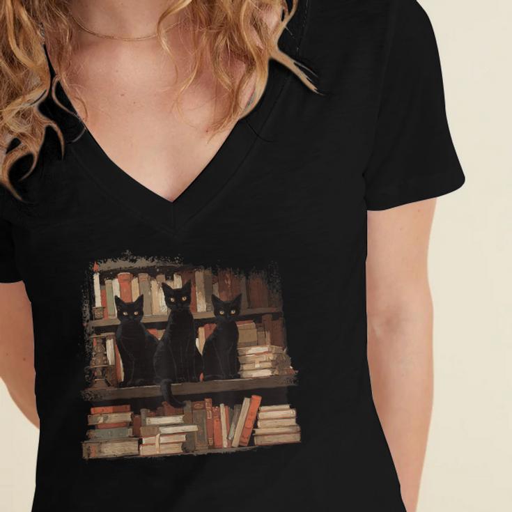 Cats Antique Books Academia Library Aesthetic Bookworm Women's Jersey Short Sleeve Deep V-Neck Tshirt Cats Antique Books Academia Library Aesthetic Bookworm Women's Jersey Short Sleeve Deep V-Neck Tshirt