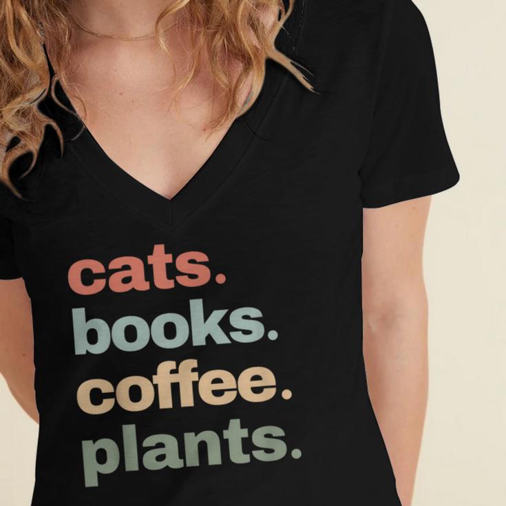 Cats Books Coffee Plants Gardening Mama Mom Mothers Women's Jersey Short Sleeve Deep V-Neck Tshirt
