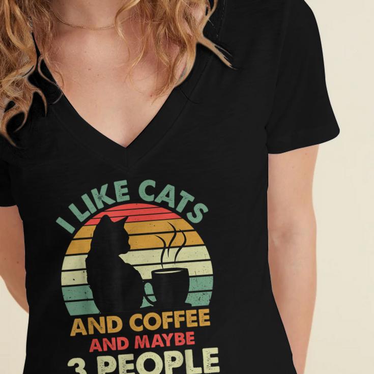 Cats Coffee & 3 People Tee Cute Font Introvert Humor Women's Jersey Short Sleeve Deep V-Neck Tshirt Cats Coffee & 3 People Tee Cute Font Introvert Humor Women's Jersey Short Sleeve Deep V-Neck Tshirt