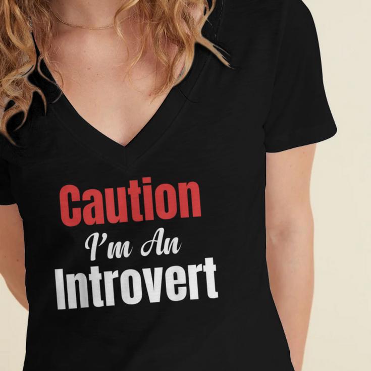 Caution I'm An Introvert Sarcastic Geek Video Gamer Jokes Women's Jersey Short Sleeve Deep V-Neck Tshirt Caution I'm An Introvert Sarcastic Geek Video Gamer Jokes Women's Jersey Short Sleeve Deep V-Neck Tshirt