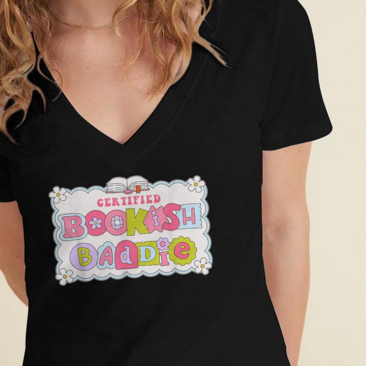 Certified Bookish Baddie Cute Book Lover Women's Jersey Short Sleeve Deep V-Neck Tshirt Certified Bookish Baddie Cute Book Lover Women's Jersey Short Sleeve Deep V-Neck Tshirt