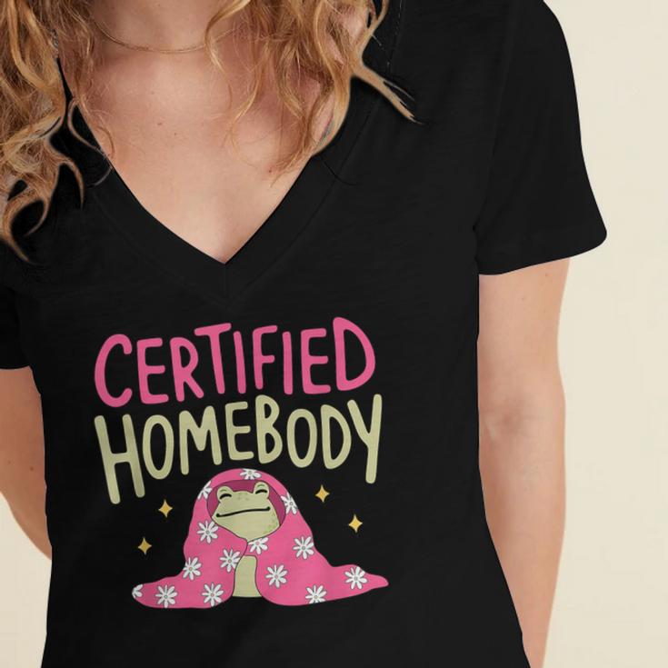 Certified Homebody Trendy Frog Introvert Women's Jersey Short Sleeve Deep V-Neck Tshirt Certified Homebody Trendy Frog Introvert Women's Jersey Short Sleeve Deep V-Neck Tshirt