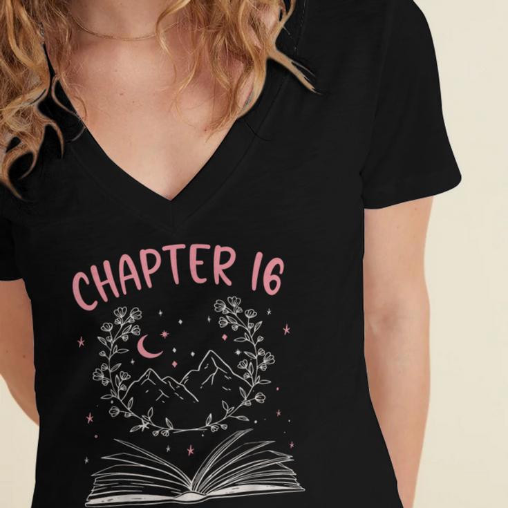 Chapter 16 Birthday Reading Book Lovers 16 Year Old Women's Jersey Short Sleeve Deep V-Neck Tshirt