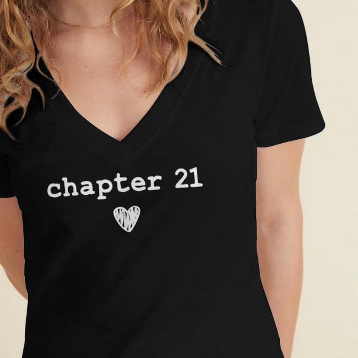 Chapter 21 Book Lovers Readers & Authors 21st Birthday Women's Jersey Short Sleeve Deep V-Neck Tshirt