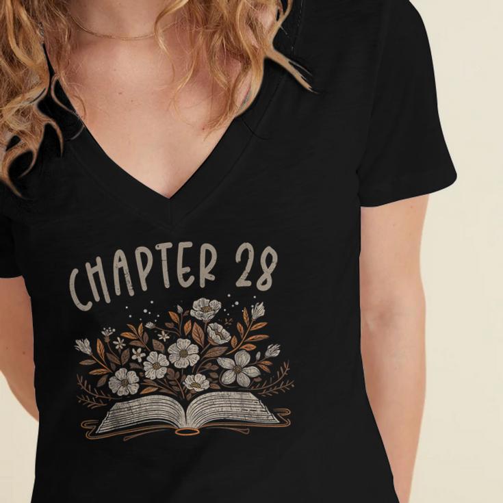 Chapter 28th Birthday Bookworm 28 Years Old For Book Lovers Women's Jersey Short Sleeve Deep V-Neck Tshirt