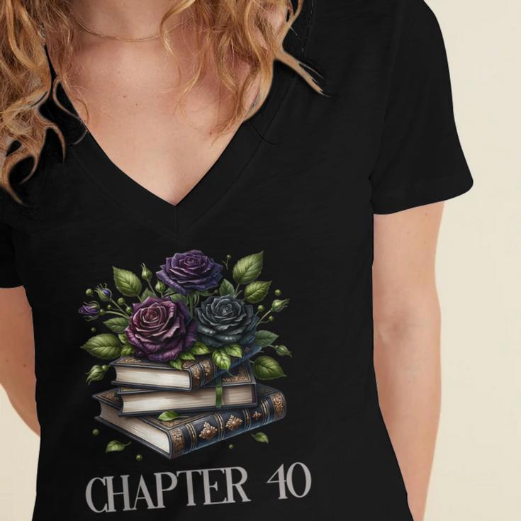 Chapter 40 40th Birthday Women Book Lovers Dark Romance Women's Jersey Short Sleeve Deep V-Neck Tshirt