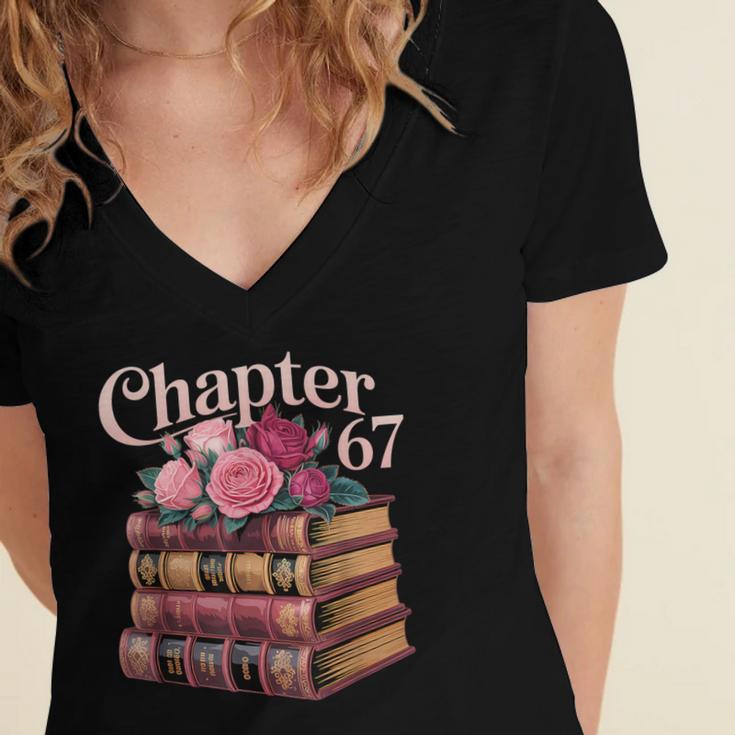Chapter 67 Floral Book Stack Women's Jersey Short Sleeve Deep V-Neck Tshirt Chapter 67 Floral Book Stack Women's Jersey Short Sleeve Deep V-Neck Tshirt