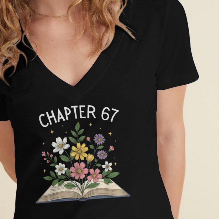 Chapter 67th Birthday Bookworm 67 Memes Book Lovers Women's Jersey Short Sleeve Deep V-Neck Tshirt