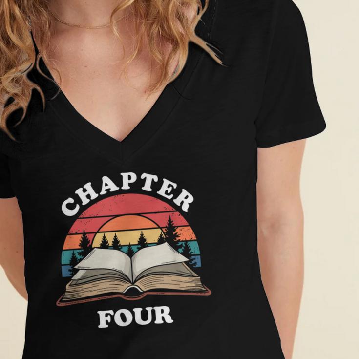 Chapter Four Book Reading 4th Birthday 4 Year Old Women's Jersey Short Sleeve Deep V-Neck Tshirt Chapter Four Book Reading 4th Birthday 4 Year Old Women's Jersey Short Sleeve Deep V-Neck Tshirt
