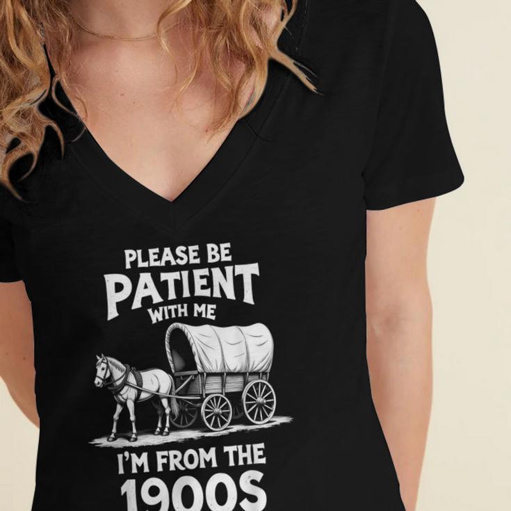 Charming Slow Life Please Be Patient I'm From The 1900s Women's Jersey Short Sleeve Deep V-Neck Tshirt Charming Slow Life Please Be Patient I'm From The 1900s Women's Jersey Short Sleeve Deep V-Neck Tshirt