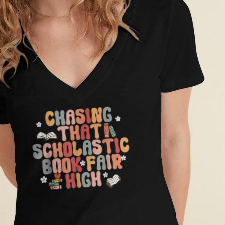 CHASING THAT SCHOLASTIC BOOK FAIR HIGH Women's Jersey Short Sleeve Deep V-Neck Tshirt