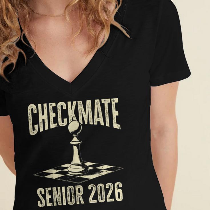 Checkmate Senior 2026 Chess Piece Class Of 2026 Graduation Women's Jersey Short Sleeve Deep V-Neck Tshirt