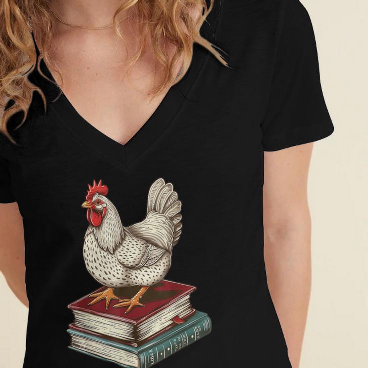 Chicken Books Back To School First Day Of School Boys Girls Women's Jersey Short Sleeve Deep V-Neck Tshirt Chicken Books Back To School First Day Of School Boys Girls Women's Jersey Short Sleeve Deep V-Neck Tshirt