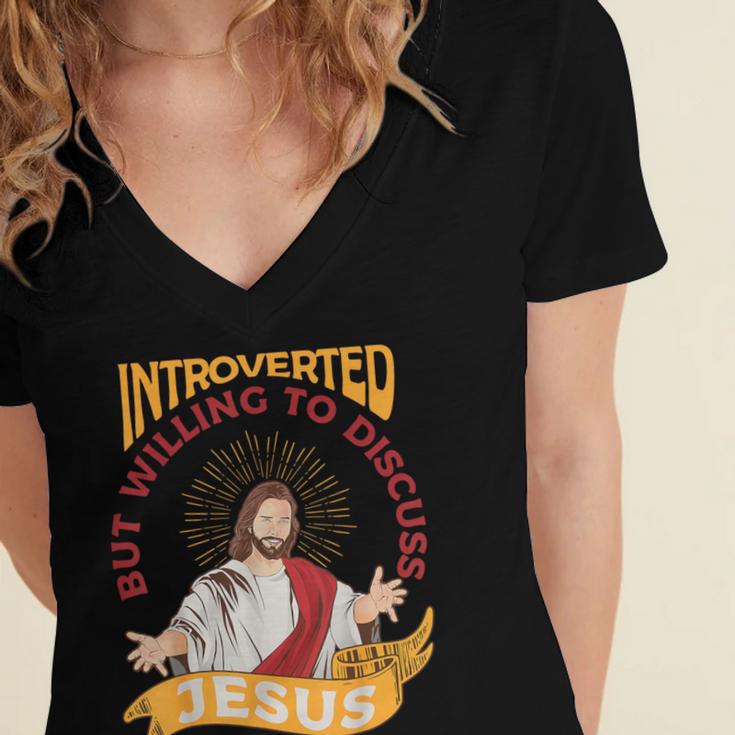Christian Jesus Religious Sayings Catholic Introvert Women's Jersey Short Sleeve Deep V-Neck Tshirt