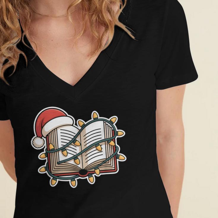 Christmas Book Festive Holiday Xmas Women's Jersey Short Sleeve Deep V-Neck Tshirt