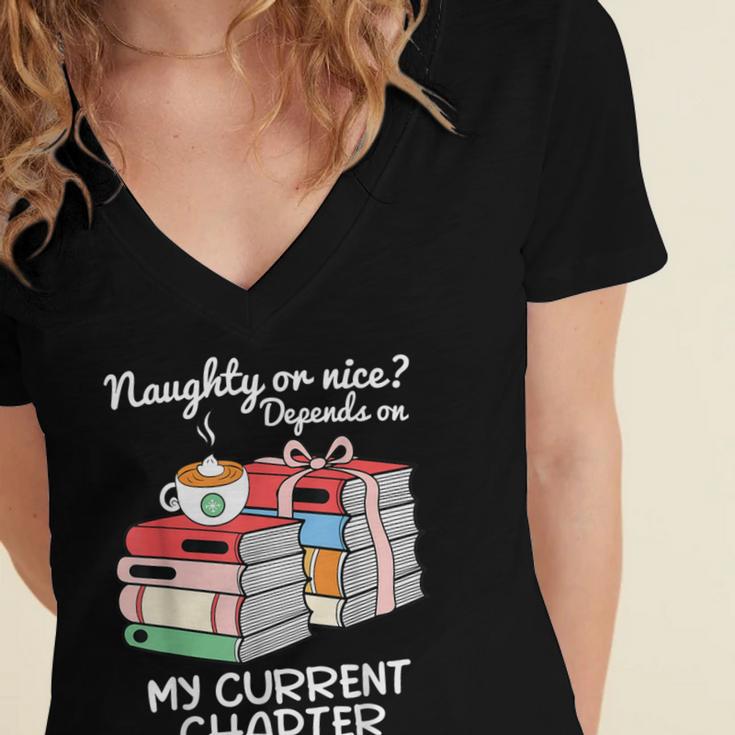Christmas Book Lovers Naughty Or Nice Women's Jersey Short Sleeve Deep V-Neck Tshirt