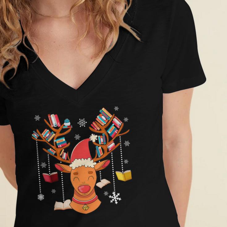 Christmas Librarian Reindeer Xmas Book Teachers Love Reading Women's Jersey Short Sleeve Deep V-Neck Tshirt Christmas Librarian Reindeer Xmas Book Teachers Love Reading Women's Jersey Short Sleeve Deep V-Neck Tshirt