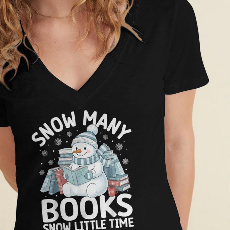 Christmas Reading Snowman So Many Books Men Women Kids Women's Jersey Short Sleeve Deep V-Neck Tshirt Christmas Reading Snowman So Many Books Men Women Kids Women's Jersey Short Sleeve Deep V-Neck Tshirt
