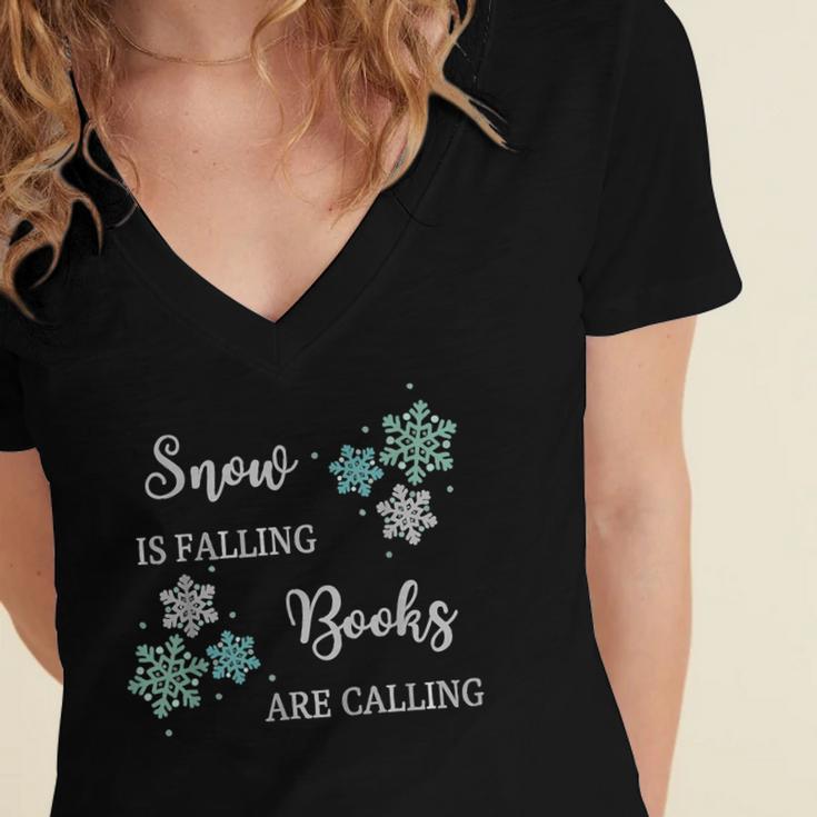Christmas Shirts Snow Is Falling Books Are Calling Men Women Women's Jersey Short Sleeve Deep V-Neck Tshirt Christmas Shirts Snow Is Falling Books Are Calling Men Women Women's Jersey Short Sleeve Deep V-Neck Tshirt
