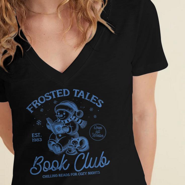 Christmas Snowman Frosted Tales Book Club Women's Jersey Short Sleeve Deep V-Neck Tshirt Christmas Snowman Frosted Tales Book Club Women's Jersey Short Sleeve Deep V-Neck Tshirt