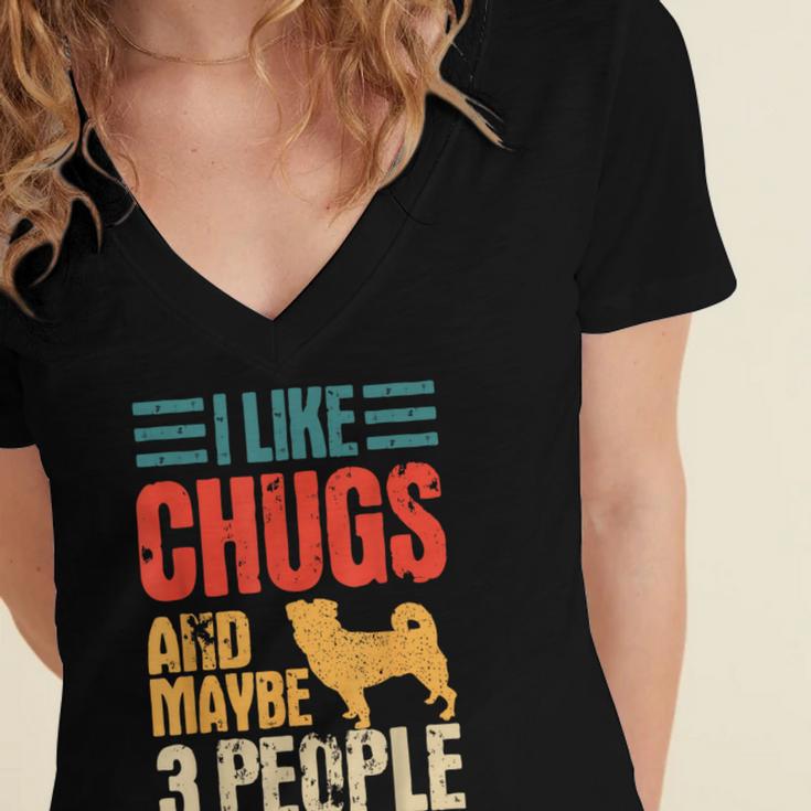 Chug Dog Retro Vintage Pughuahua Owner Fur Parent Introvert Women's Jersey Short Sleeve Deep V-Neck Tshirt