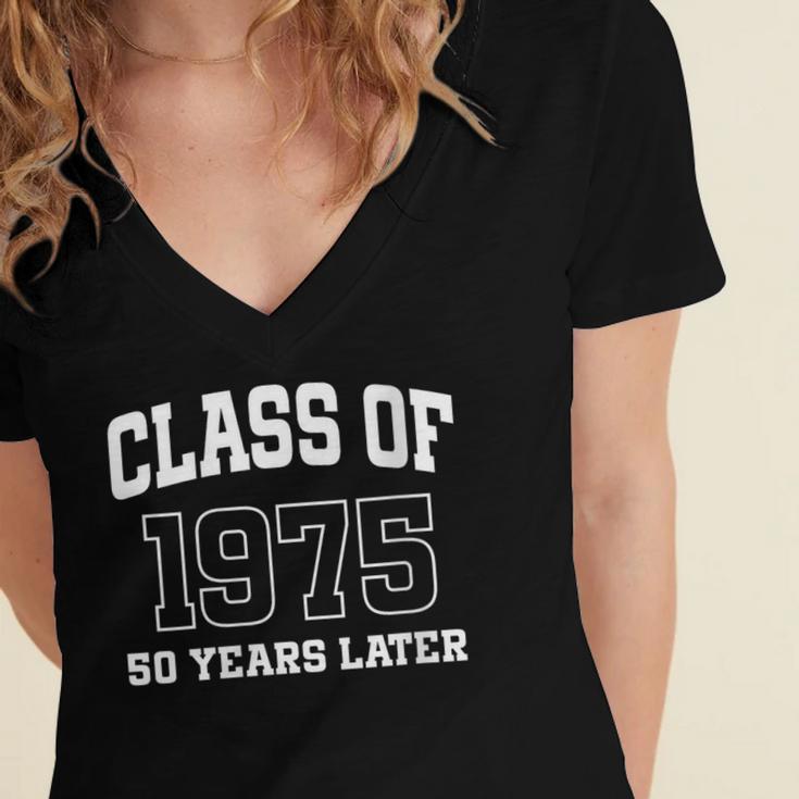 Class Of 1975 Reunion 50 Years Alumni Graduation High School Women's Jersey Short Sleeve Deep V-Neck Tshirt