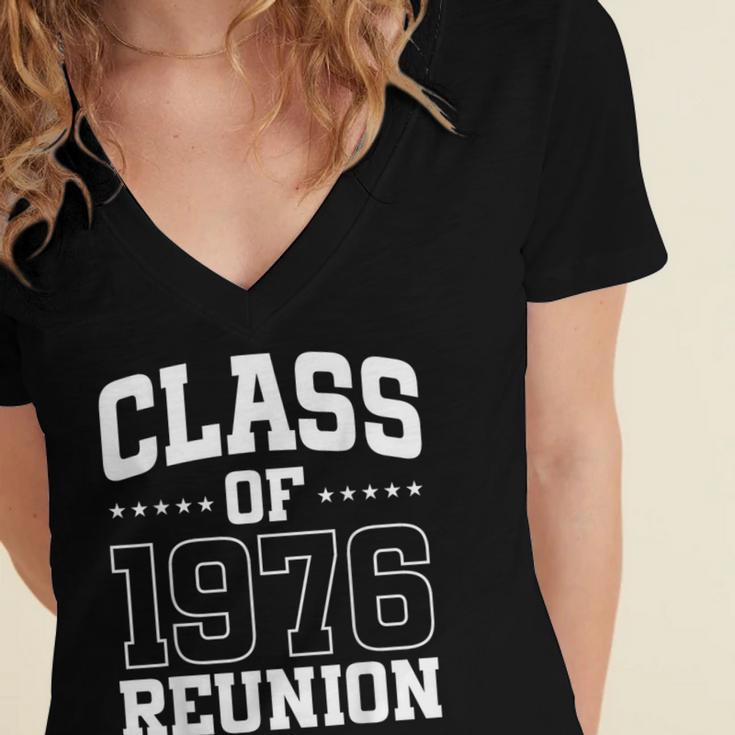 Class Of 1976 Reunion 50 Years Alumni Graduation High School Women's Jersey Short Sleeve Deep V-Neck Tshirt