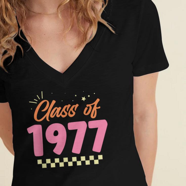 Class Of 1977 School Graduation Meetup Reunion Women's Jersey Short Sleeve Deep V-Neck Tshirt