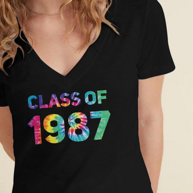 Class Of 1987 School Reunion College Highschool Graduation Women's Jersey Short Sleeve Deep V-Neck Tshirt
