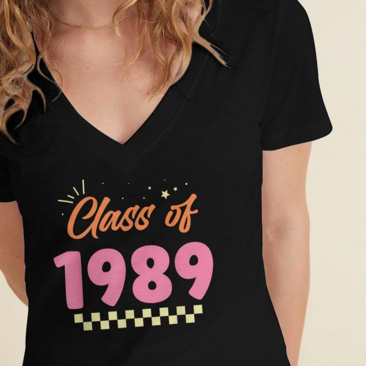 Class Of 1989 School Graduation Meetup Reunion Women's Jersey Short Sleeve Deep V-Neck Tshirt