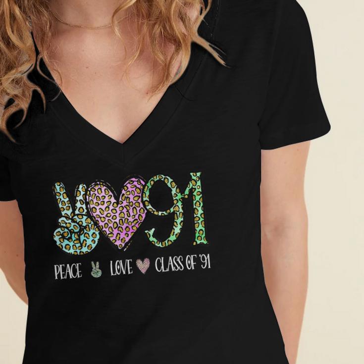 Class Of 1991 Shirt Leopard Senior Graduation Class Reunion Women's Jersey Short Sleeve Deep V-Neck Tshirt