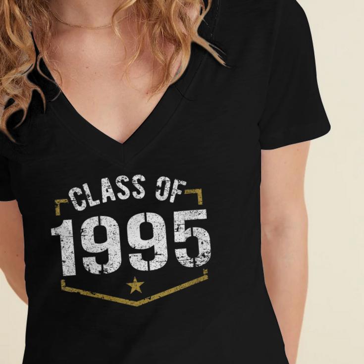 Class Of 1995 School Reunion Graduation Vintage Style Women's Jersey Short Sleeve Deep V-Neck Tshirt