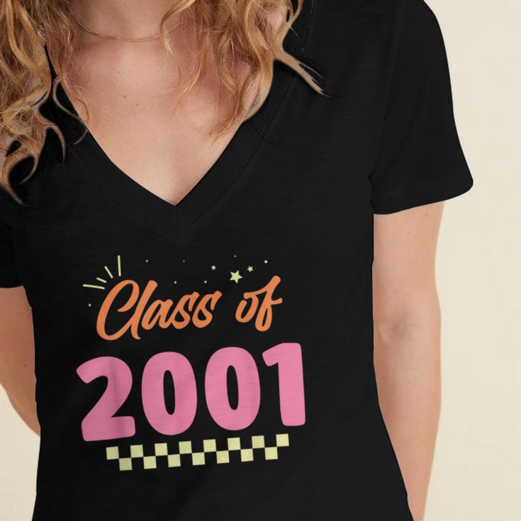 Class Of 2001 Meetup School Graduation Reunion Women's Jersey Short Sleeve Deep V-Neck Tshirt
