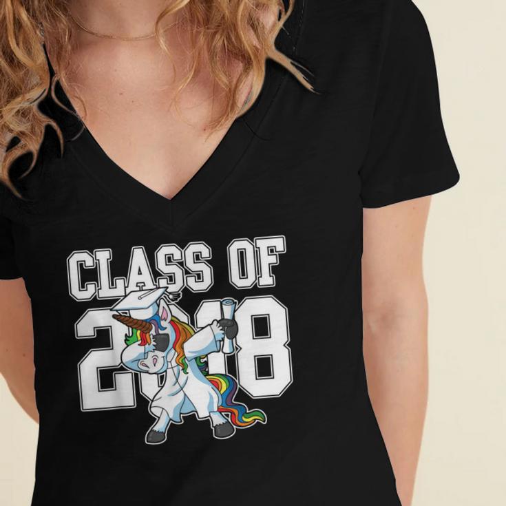 Class Of 2018 Dabbing Unicorn Graduation Shirt Women's Jersey Short Sleeve Deep V-Neck Tshirt