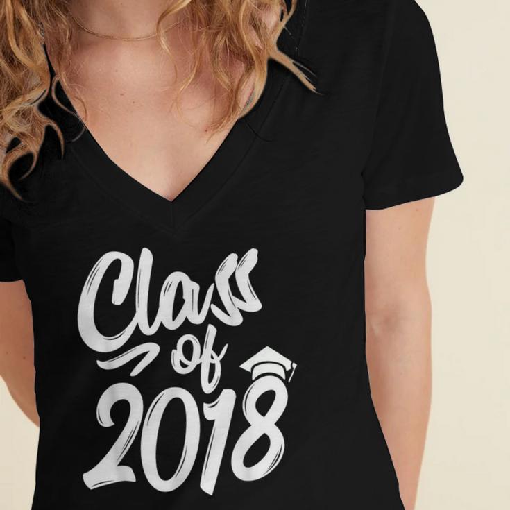 Class Of 2018 Graduation Cap Trendy Cute Women's Jersey Short Sleeve Deep V-Neck Tshirt